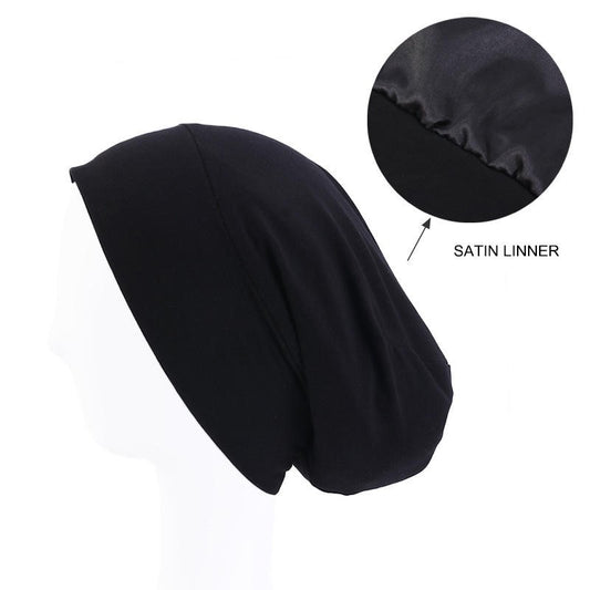 Black Acrylic Silk Satin Hair Bonnet