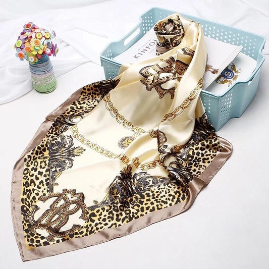 Women Gold Square Satin Silk Scarf