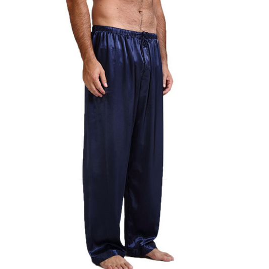 Men's Blue Silk Long pants Satin sleepwear