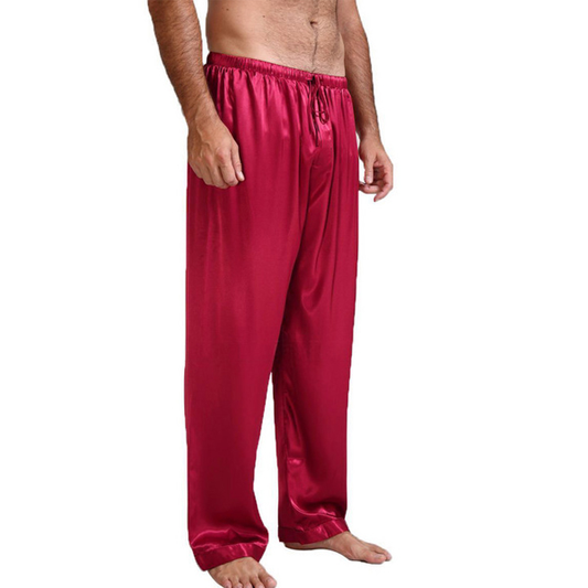 Men's Red Silk Satin Long pants sleepwear