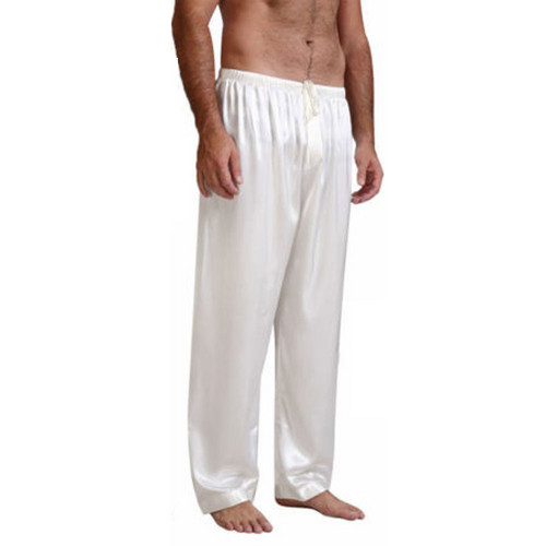 Men's White Silk Long pants Satin sleepwear