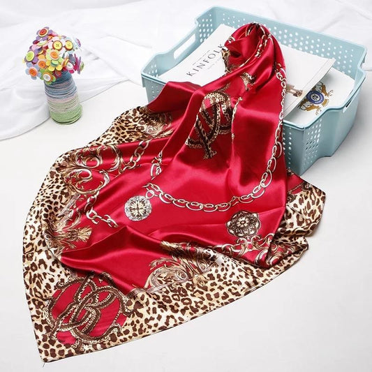 Women Red Square Statin Silk Scarf