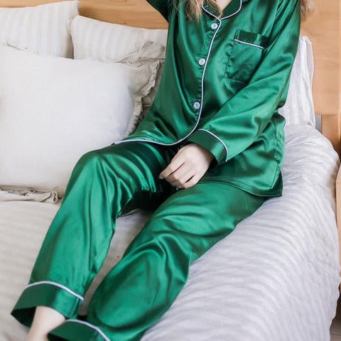 Women Green Sexy Long Sleeve Lounge Set  Women's Sleepwear