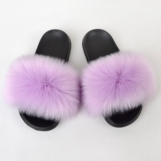 Women Vegan Purple Faux Fur Slippers