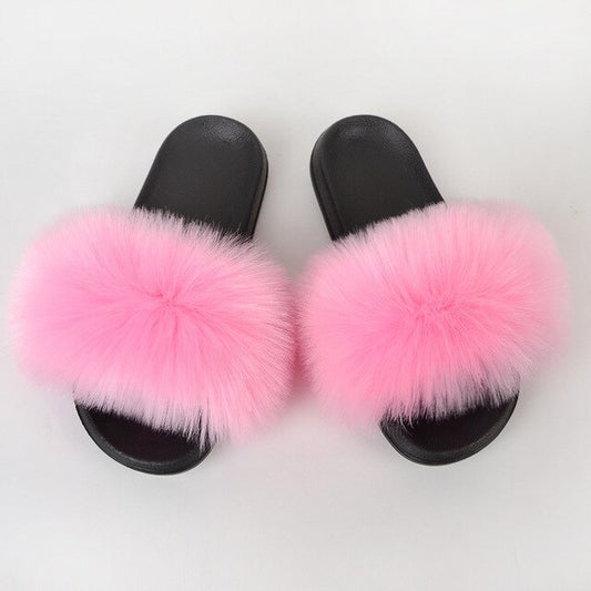 Women Vegan Pink Faux Fur Slippers
