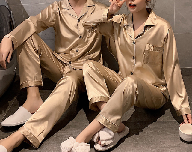 Women Gold Sexy Long Sleeve Lounge Set Women's Sleepwear
