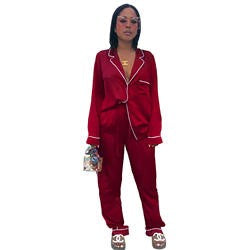 Women Red  sexy Long Sleeve Lounge Set  Women's Sleepwear